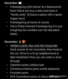 the menu for a holiday party is shown in this screenshote image with text below it