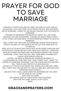 a prayer for god to save marriage with the words in black and white above it