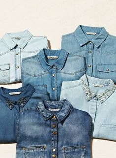 Indigo Prints, Denim Art, The Best Outfits, Denim Shirts, Mango Fashion, Outfit Grid, Embellished Denim, Fashion Footwear, Patchwork Jeans