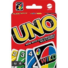 uno card game in its packaging on a white background with the words uno printed on it