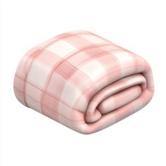 a pink and white checkered blanket folded on top of each other with a pillow underneath it