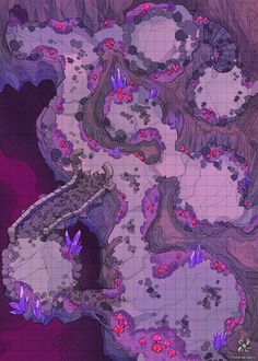 a map with lots of purple and pink flowers on it's sides, in the middle