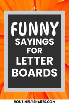 an orange flower with the words funny sayings for letter boards in white and black