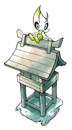 a drawing of a bird sitting on top of a small wooden structure in the snow