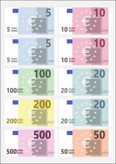 the euro currency is shown in four different colors