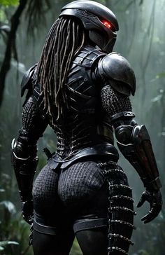 the predator is standing in the jungle with his hands on his hips and looking at something