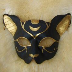 Anubis Mask, Festival Mask, Couples Masquerade Masks, Egyptian Cat Goddess, Black Masquerade Mask, Leather Artist, Egyptian Cat, Mask Tutorial, Gold Mask