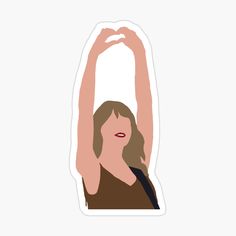 a woman with her hand up in the air sticker on a white background,