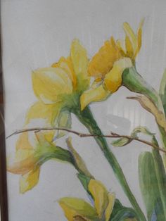 a painting of yellow flowers on a white background