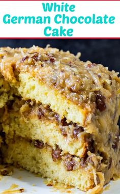 white german chocolate cake cut in half on a plate