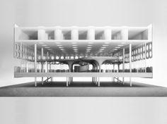 a black and white photo of an architectural model