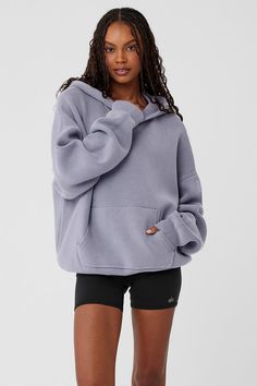 Scholar Hooded Sweater - Fog | Alo Yoga Knit Hoodie, Back Women, On Repeat, Alo Yoga, Hooded Sweater, Cotton Yarn, Unisex Fashion, Front Pocket, Kangaroo