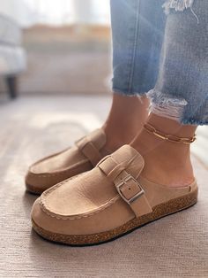 A stunning strap decorates the top of this mule to provide a sleek accent to your on-the-go ensemble. PU upper Man Made lining Cork footbed Man-made sole Fall Fashion Shoes, Suede Flats Shoes, Backless Loafers, Comfy Flats, T Strap Heels, Suede Slippers, Slides Shoes, Fall Shoes, Penny Loafers