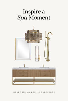 a bathroom with a sink, mirror and light fixture on the cover of an article about how to inspire a spa moment