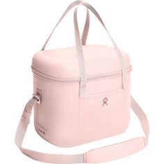 a pink lunch box with straps on the side and a white strap around it's shoulder