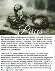 a page with an image of a mermaid and the words, pisces on it