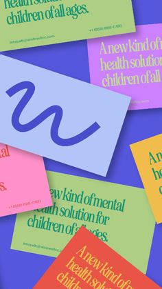 several different types of children's health books on a blue background with green and pink lettering