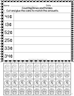 counting worksheet with numbers and coins