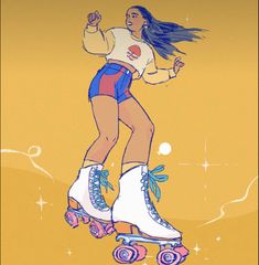 a drawing of a woman riding roller skates