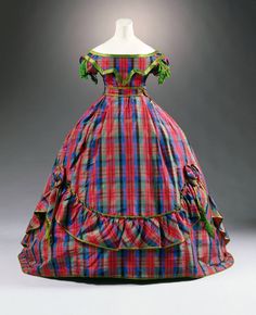 1866 Ugly Dresses, Period Dress, History Fashion, Century Clothing, Victorian Clothing, Tartan Dress, Vintage Gowns, Antique Clothing