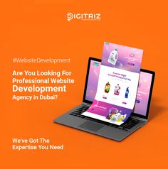 a laptop with the words website development are you looking for professional website development? agency in dubai? we've got the expertise you need