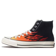 Converse Chuck 70 Hi 'Flames' Black/Enamel Red/Bold Mandarin Canvas Shoes/Sneakers Converse 1970s, Converse Chuck 70, Denim Accessories, Chuck 70, Black Enamel, Converse Chuck, Converse Shoes, Converse High Top Sneaker, Converse Chuck Taylor High Top Sneaker