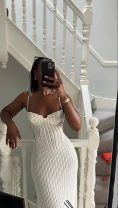 Black femininity, black girl luxury aesthetic, mirror selfie, mirror pics, white dress, old money outfit, quiet luxury, casual chic dress, long maxi dress, white maxi dress, outfit inspo, maxi dress outfit inspo, white maxi dress outfit inspiration Chique Outfit, Chique Outfits, Vacay Outfits, Black Femininity, Elegante Casual, Modest Clothing, Looks Black, Mode Inspo