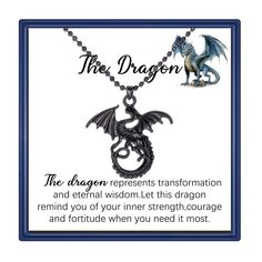 PRICES MAY VARY. ❤Meaningful Dragon Necklace-The dragonfly represents transformation and eternal wisdom.Let this dragon remind you of your inner strength,courage and fortitude when you need it most. ❤Unique Style-This dragon necklace is a great accessory for both men and women who like to add a touch of mystery to their look. The retro dark style highlights your unique style. ❤A great gift choice-Vintage dragons are very attractive and suitable for anyone, such as your lover, family, mother, gra Dragon Gifts, Dark Dragon, Necklace Dragon, Dragons Gift, Vintage Dragon, Dark Style, Dragon Lover, Dragon Necklace, Dragon Jewelry