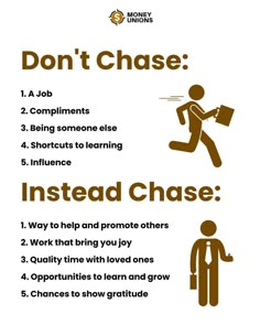 a poster with instructions on how to use the word, don't chase instead