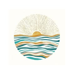 the sun is shining over the ocean waves in this hand drawn illustration by artist and photographer person