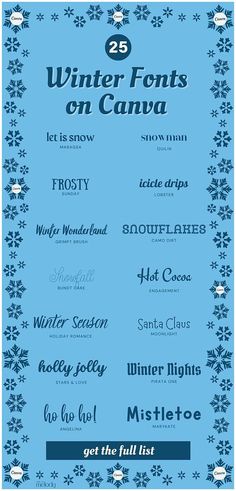 some type of font that is blue and white with snowflakes on the bottom