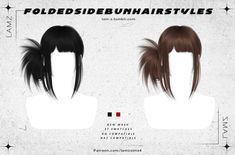 two different types of wigs with long hair on top and short bangs in the middle