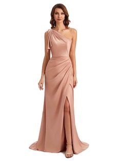 Sexy One Shoulder Mermaid Side Slit Unique Silky Satin Bridesmaid Dresses Online Wedding Guest Dresses Uk, Bridesmaid Dress Satin, Latest Bridesmaid Dresses, Bridesmaid Satin, Bridesmaid Dresses Satin, Formal Wedding Guest Dress, Formal Wedding Guests, One Shoulder Bridesmaid Dresses, One Shoulder Bridesmaid