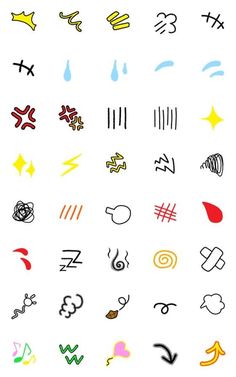 an image of different types of symbols on a white background, including arrows and stars