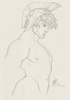 a drawing of a naked man wearing a headdress and holding his hands behind his back