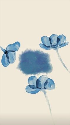 three blue flowers on a white background with watercolng effect in the form of petals