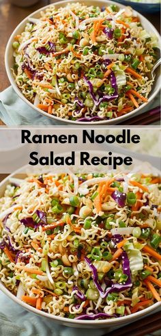 "Love salad recipes? Try our Ramen Noodle Salad Recipe! A delicious noodle salad that's easy to make and perfect for dinner. Enjoy this unique salad idea. Asian Salad Ramen, Crunchy Ramen Noodle Salad, Salad Asian, Ramen Salad, Small Town Woman, Noodle Salad Recipes, Asian Salad, Easy Salad