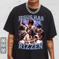 He Has Rizzen, He Is Rizzen, Cool Christian Shirts, Youth Group Shirts, Rockstar Shirt, Guitar Funny, Jesus Design, Jesus Shirts, Star Shirt