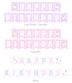 pink happy birthday banner with stars and confetti on the bottom, white background