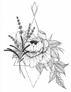 a black and white drawing of flowers