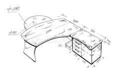 a drawing of a desk with drawers and an office chair on it royalty illustration stock images