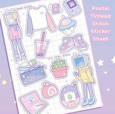 the sticker sheet has various items on it