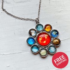 Solar System Halo Pendant Solar System Jewelry, Halo Jewelry, Galaxy Jewelry, Planet Necklace, Celestial Necklace, The Planets, Halo Style, Halo Pendant, Celestial Jewelry