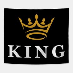 a black and gold king sign with the word king in white letters on it's bottom corner