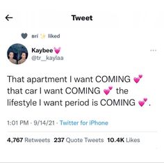 two tweets on twitter with one saying that apartment i want coming the lifestyle i want period is coming