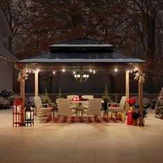 a gazebo with christmas decorations and lights on it