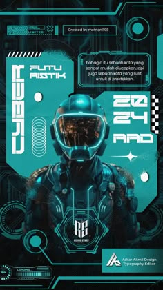 a futuristic sci - themed flyer with an image of a man wearing a helmet