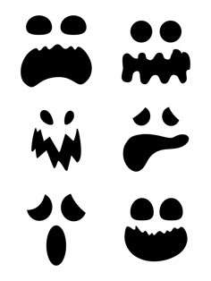 black and white silhouettes of scary faces on a white background, set of four