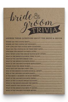 a brown and black wedding game with the words bride and groom trivia on it