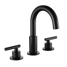 the black faucet is shown with two handles